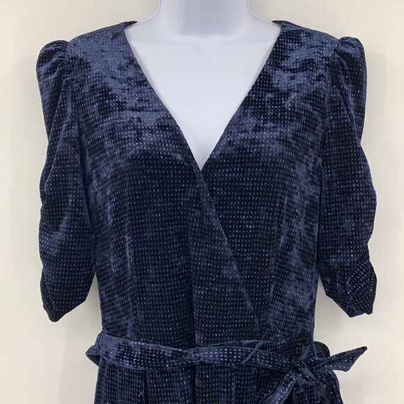 Chelsea 28 Navy Sparkle Velvet Wide Leg Jumpsuit Sz 6 - Picture 2 of 11